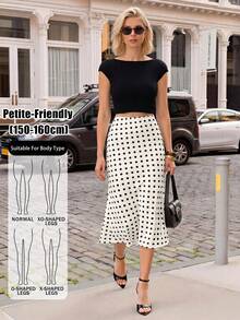 SHEIN PETITE Women's Polka Dot Print Elegant Mermaid Skirt - White - View 12