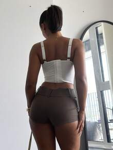 leahseptember 夏季情人節女士性感白色深S領不對稱領口鋼圈魚骨高彈性高端優雅性感無袖休閒 - 白色 - 查看 2