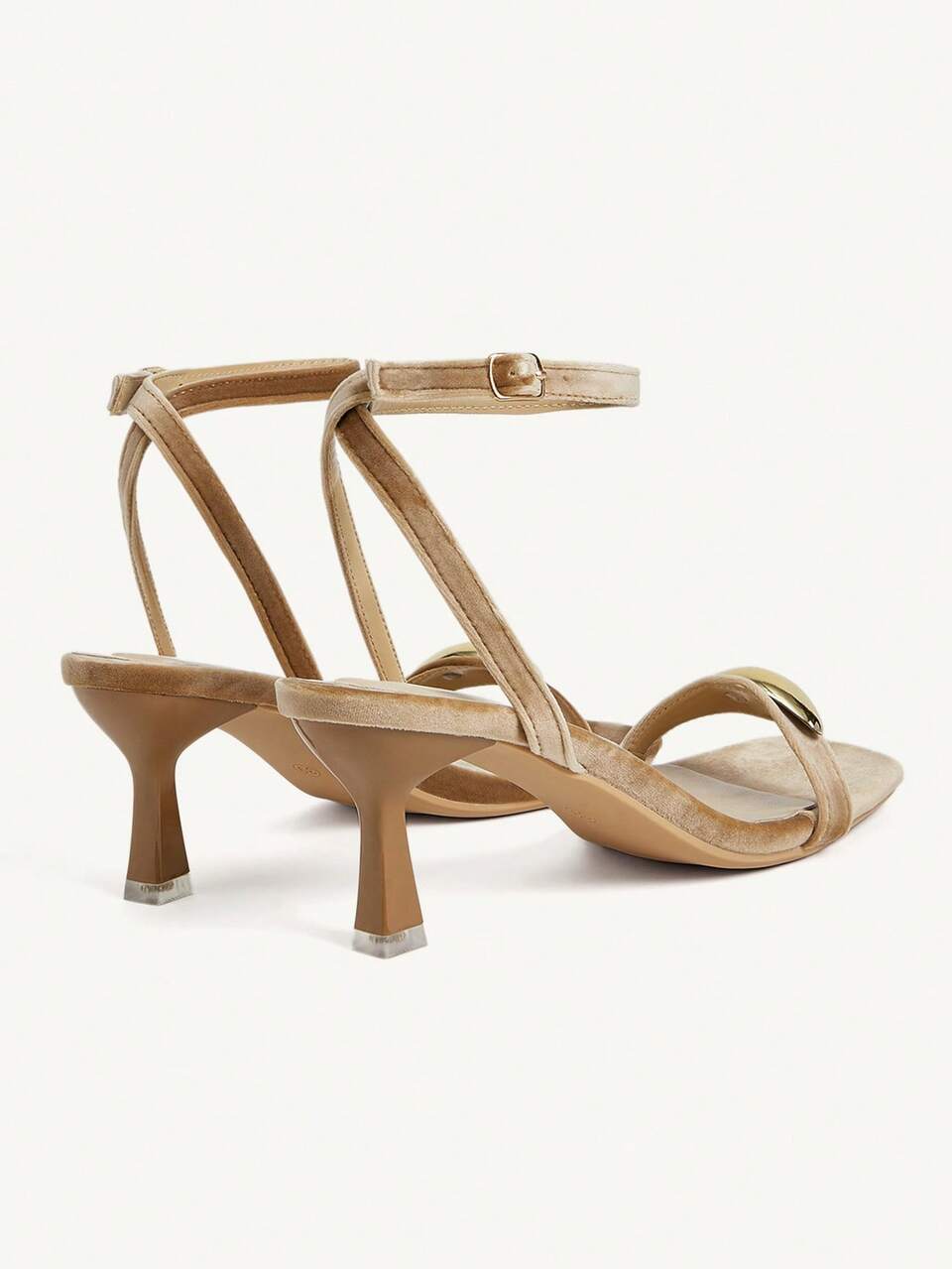 CUCCOO CHICEST Rear Cross Strap Metal Accessories Open-Toed Square Toe Stiletto Fashion Commuter Khaki Suede Ladies High Heel Sandals Dating Vacation