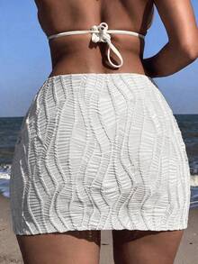 Swim Vcay Solid Color Drawstring Split Hem Cover Up Skirt - White - View 2