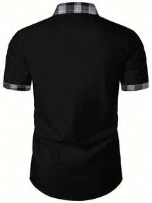 Manfinity Homme Men's Plus Size Casual Plaid Patchwork Pocket Single-Breasted Shirt - Black - View 2