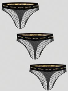 EasyFave Men's Fashion Letter Print Thong - Black - View 1