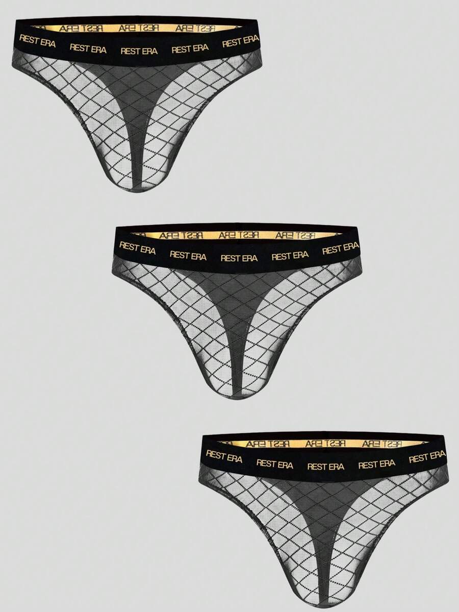 EasyFave Men's Fashion Letter Print Thong - Black - View 1