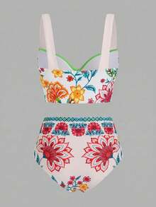 Swim Oasis 女款花卉印花度假背心上衣與三角比基尼泳褲兩件式泳裝搭配綁帶遮陽長裙 3 件組 - 彩色 - 查看 8