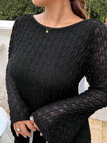 GalTyme 2026秋季情人節婚禮晚宴性感優雅休閒聚會約會生日派對針織紋理長袖黑色洋裝 - 黑色 - 查看 4