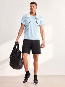 Driftmere 2pcs/Set Men's Summer Short Sleeve Outfit, Casual Sports Round Neck T-Shirt + Shorts Set Gym Running - Blue - View 9