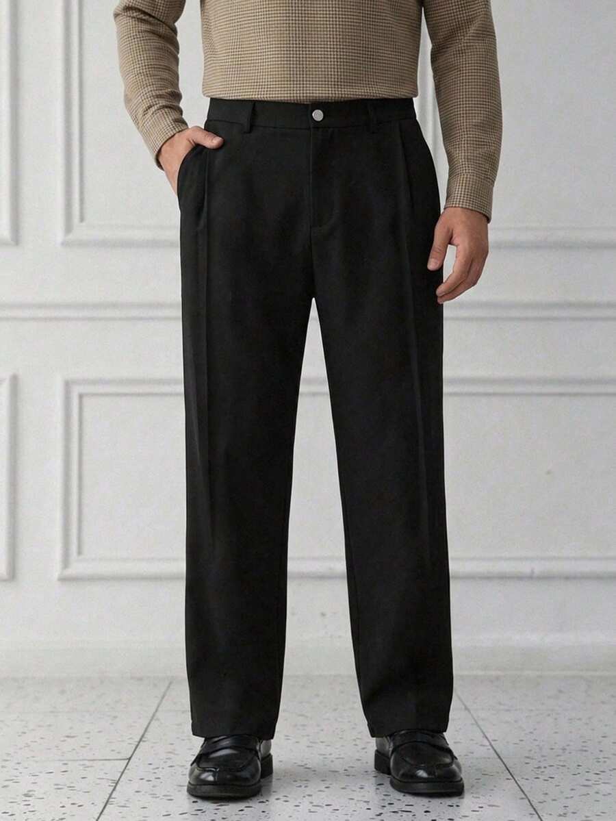 DAZY Men's Black Straight Leg Regular Waist Commuter Dress Pants, Spring/Autumn - Black - View 1