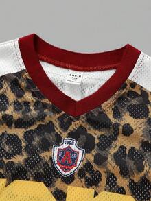 Young Girl Casual Leopard Print V-Neck Numeric T-Shirt - Multicolor - View 2