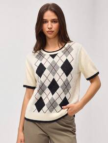 SHEIN Orluneo 新款休闲宽松通勤简约设计女式针织上衣，春秋季 - 彩色 - 查看 4