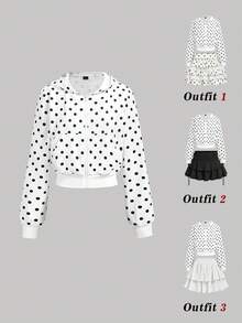 SHEIN MOD 女款休閒波點印花運動衫 - 黑與白 - 查看 3