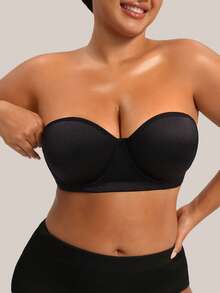 Barelissa 1pc Plus Size Black Strapless Bra, Smooth - Black - View 4