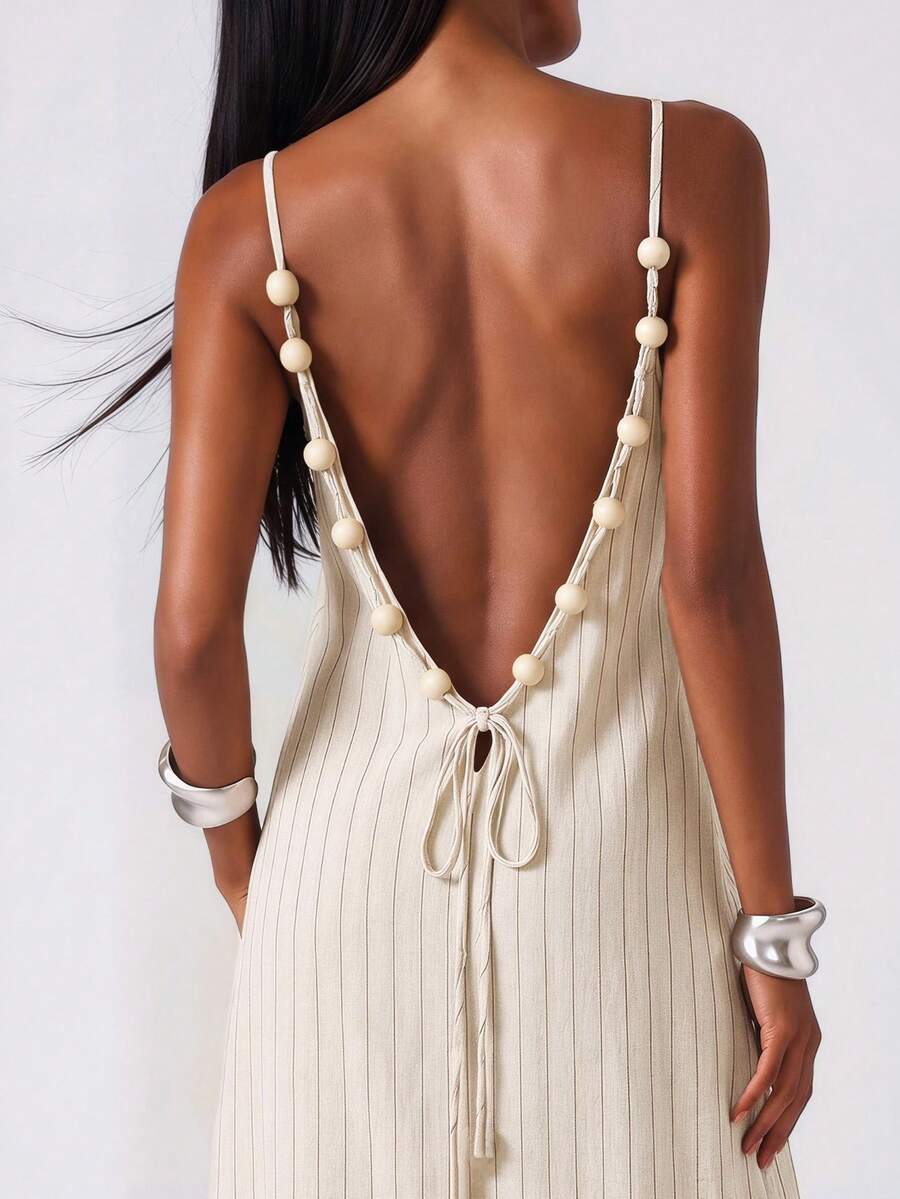 Normani Women's Backless Beaded Strap Casual Mini Dress