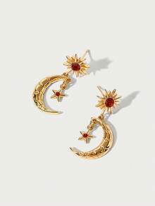 Glisma 18K Crescent Earrings,Outfits,Gothic/Goth,Old Money,Beaded,Western Jewelry,Metallic/Texture,Gemstone,Fall/Autumn/Winter - Red - View 4