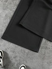Teen Boy Fall 1pc Fashion High Street Loose Wide Leg Knit Pants, Double Waist Design, Comfortable Fabric, Versatile Color, Suitable For Campus And Daily Wear, Ideal For Autumn/Winter - Black - View 5