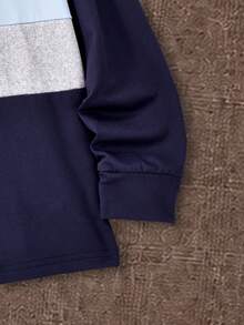 SHEIN Casuvi Kids 1件男童秋冬拼接長袖 Polo 衫，簡約時尚翻領，白色，舒適面料，適合返校季，亦適用於休閒運動與多種場合 - 彩色 - 查看 6