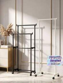 Space-Saving Design With Double-Layer And Single-Layer Hangers, Equipped With Independent Movable Wheels, Three-Layer Structure, Measuring (60 Cm * 35 Cm * 130 Cm), Holds 8 To 10 Pieces Of Clothing. - Multicolor - View 1