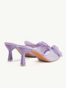 CUCCOO CHICEST Purple Three-Dimensional Bow High-Heeled Sandals, Mesh Square Toe High-Heeled Sandals, Versatile In Summer - Purple - View 6