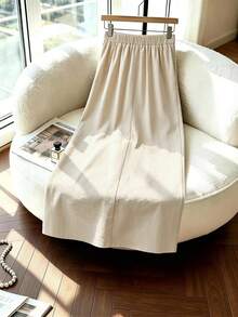 GlowEve Women's Solid Color High Waist Button Design Pocket Casual Skirt - Apricot - View 2