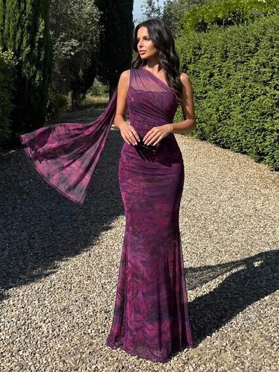 Firerie Langes Kleid mit lila Muster, geeignet für Party, Strandurlaub, Schulanfang, romantisches Date, Hochzeitssaison, Geburtstag, Ostern, Frühling/Sommer Kleid