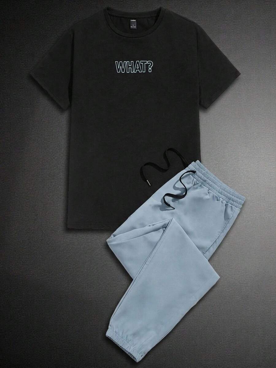 Manfinity VCAY Men Letter Graphic Tee & Trousers Set - Multicolor - View 1