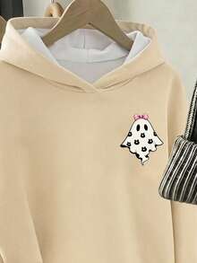 Tween Girl Ghost Print Long Sleeve Loose Casual Sweatshirt - Multicolor - View 6