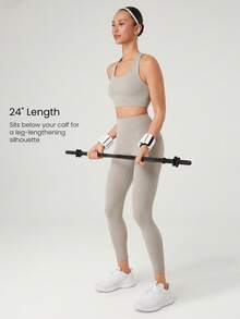 GLOWMODE 2 件 Powersculpt™ Flex Your Fit 吸汗凉爽感觉交叉后背宽肩带运动胸罩和 24 英寸紧身裤套装高强度健身跑步训练可拆卸罩杯 - 卡其色 - 查看 6
