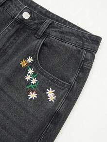 GlowEve Women's Summer Floral Embroidered Denim Jeans - Dark Grey - View 5