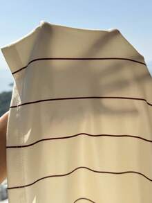 Comfortcana 大尺碼女款條紋字母騎士印花休閒日常短袖T恤 - 杏色 - 查看 6
