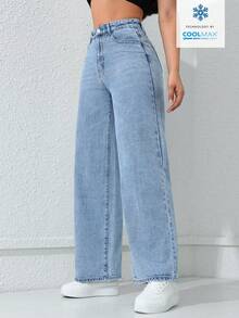 SHEIN ICON 休閒水洗直筒牛仔褲 - 淺色水洗藍 - 查看 5