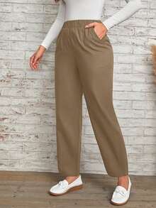 EMERY ROSE Solid Slant Pocket Pants - Khaki - View 4
