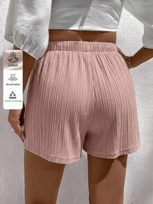 SHEIN LUNE 2 buah celana pendek kasual wanita warna cokelat dan krem. - MultiWarna - View 6