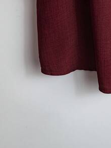 Rusticease Plus Size Women Solid Color Deep V-Neck Roll Sleeve Casual Shirt Fall - Burgundy - View 4