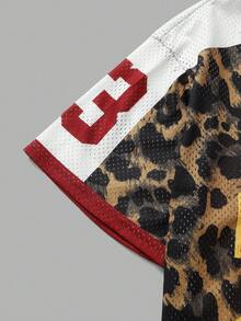 Young Girl Casual Leopard Print V-Neck Numeric T-Shirt - Multicolor - View 3