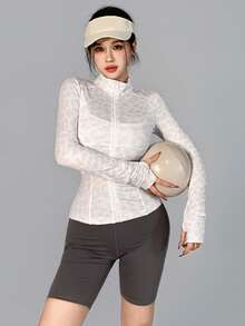 DAZY Women's Autumn Stand Collar Long Sleeve White Leopard Print All-Over Slim Fit Sports Fitness Casual Commute Jacket,Korean Style - White - View 7