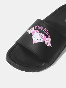 HELLO KITTY AND FRIENDS | SHEIN Ladies Summer Fashion Cartoon Pattern Slippers - Black and pink - View 2