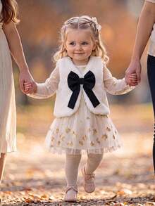 SHEIN Baby Girl Soft & Comfortable 3D Bow Casual Vest Jacket - White - View 1