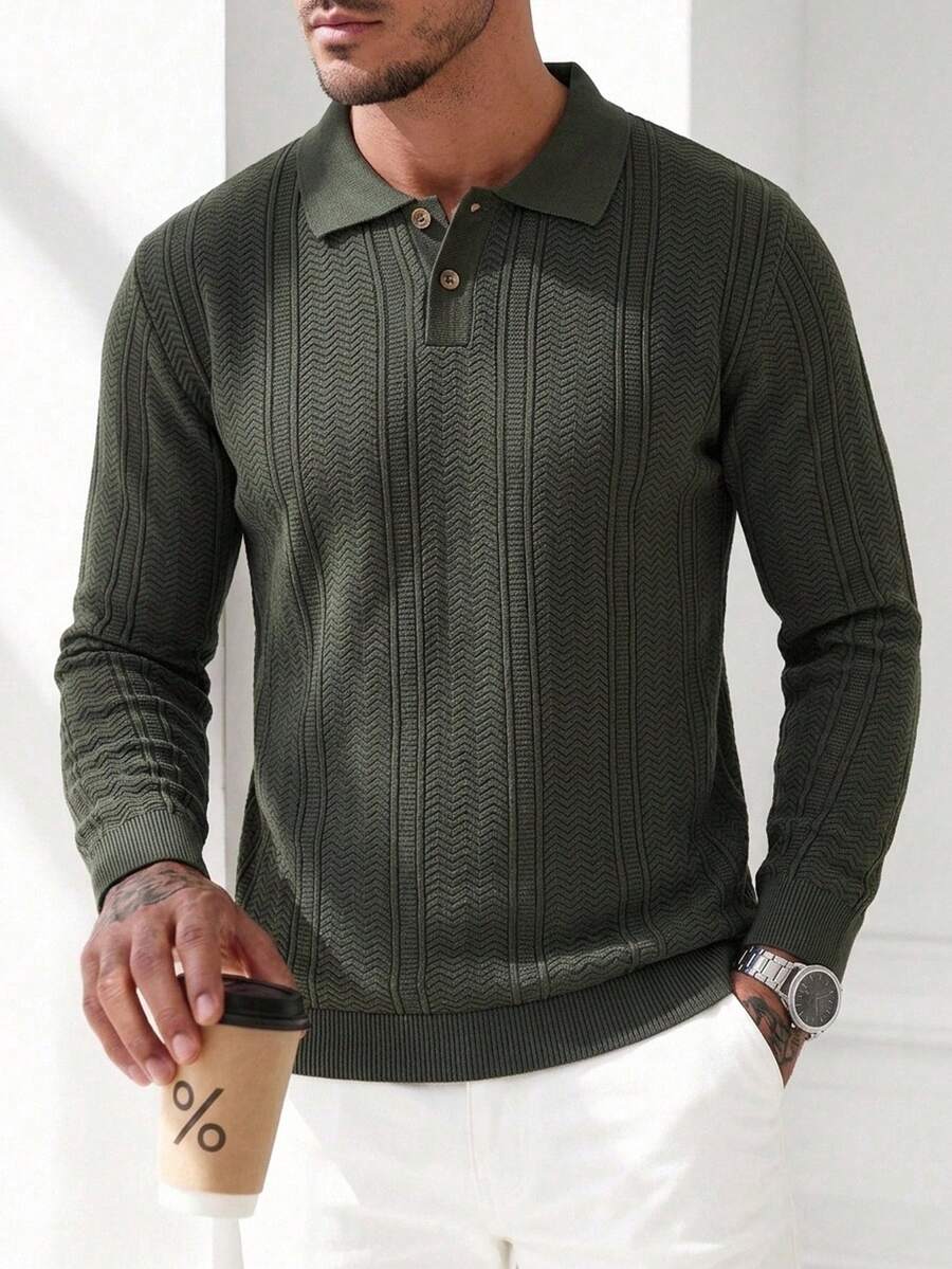 Manfinity CasualKnits 男士春秋輕量針織套頭毛衣 - 軍綠色 - 查看 1