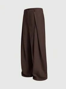 EASEVO Pantalones de pierna curva de unicolor para hombre de talla grande estilo commuter - Café integral - Ver 5