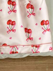 2pcs Set Piyama Nyaman untuk Anak Perempuan, Terbuat dari Sutra Imitasi dengan Motif Beruang Bergaris dan Atasan Camisole serta Celana Pendek - Baby Pink - View 7