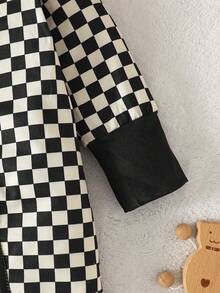 Baby/Toddler Boys' Casual Vintage Checkerboard Zip-Up Jumpsuit, Suitable For Spring/Autumn Outings & Lounging - Black - View 5