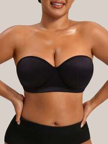 Barelissa 1pc Plus Size Black Strapless Bra, Smooth - Black - View 3