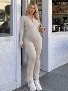 SHEIN Đồ thể thao bầu liền thân tay dài quần dài mùa thu - Màu Khaki - Xem 1