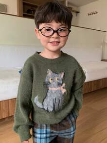 Dazy Kids Baby Boys Round Neck Cartoon Long Sleeve Autumn/Winter Sweater Toddler - Dark Green - View 8