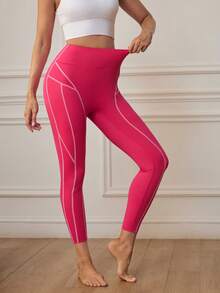 SHEIN Velisys Women's Contrast Stitching High Waist Seamless Sports Leggings - Pink - View 2