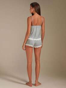 Athîral Contrast Lace Cami Bra & Boyshorts - Light Grey - View 2