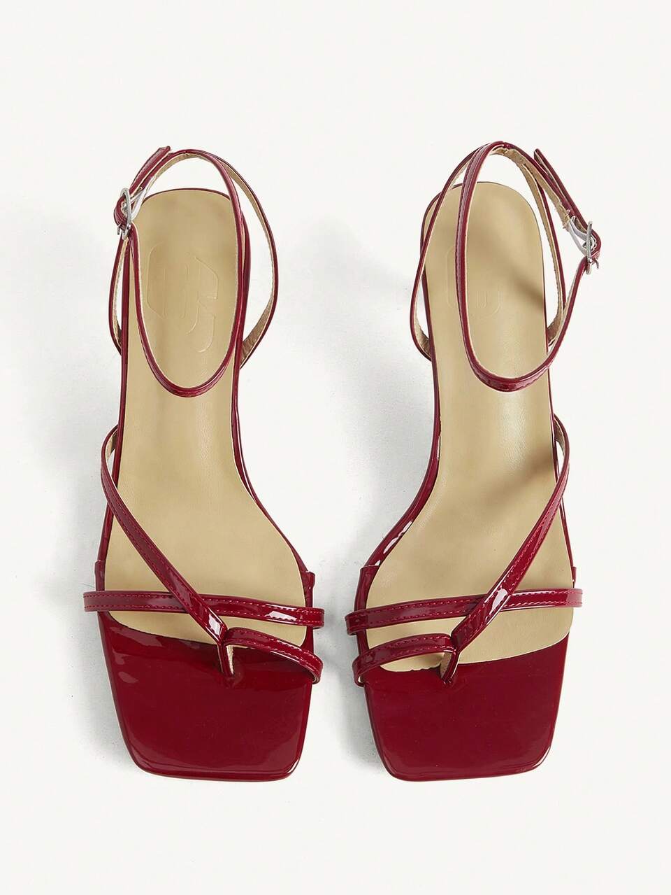 CUCCOO CHICEST Cross Strap Clip Feet Open Toe Back Cross Tripple Strap Square Toe Stiletto Fashion Commuter Burgundy PU Leather Heels Sandals Dating Vacation