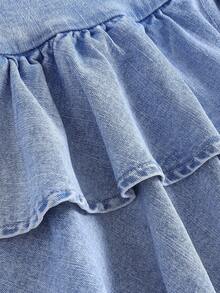 Girlism Rok Denim Biru Bertingkat untuk Remaja Putri - Medium Wash - View 4