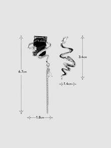 MortiRose Silver Serpentine Asymmetric Left And Right Different Spade A Retro Earrings - Silver - View 7