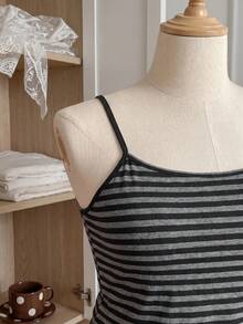 Comfortcana Plus Size Summer Casual Striped Cami - Black - View 5