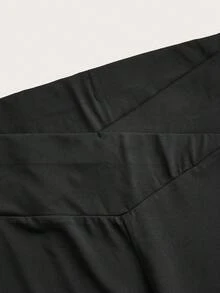 SHEIN PETITE CURVE 大尺碼純色極簡交叉腰喇叭褲 - 黑色 - 查看 5